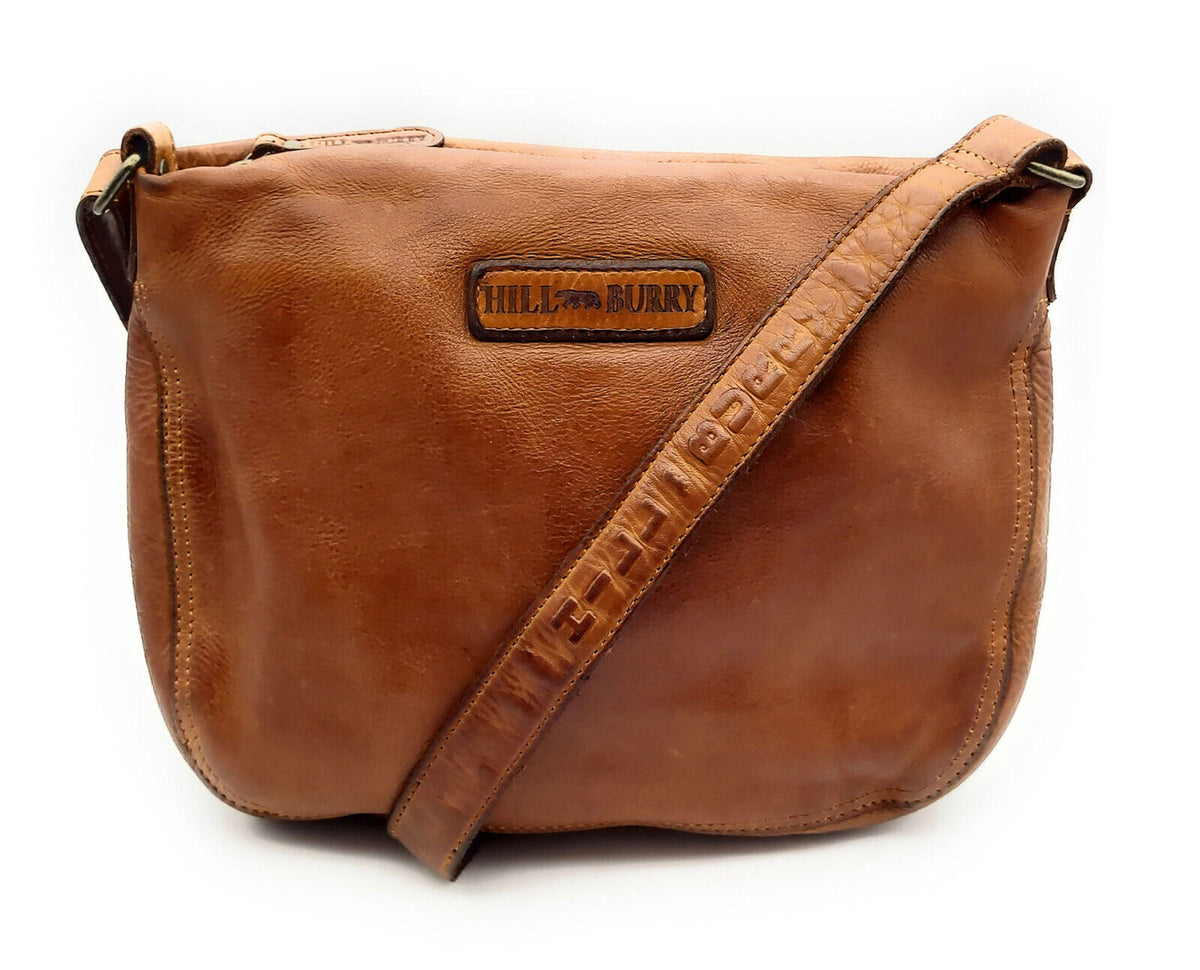 Hill Burry echt Leder Damen Umhängetasche Schultertasche Handtasche cognac