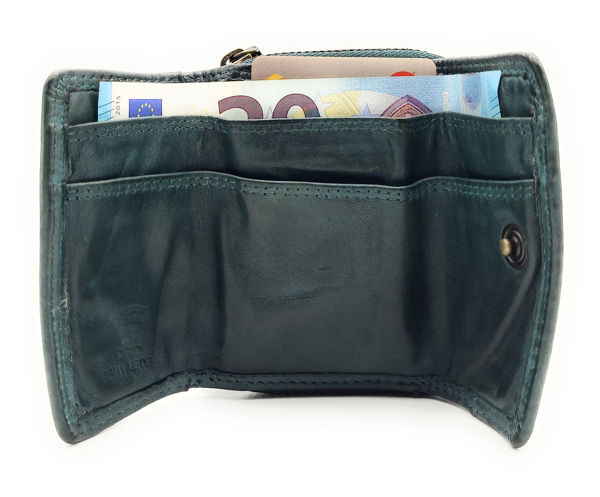 Hill Burry echt Leder Damen Mini Geldbörse Portemonnaie RFID Schutz Waschleder petrol