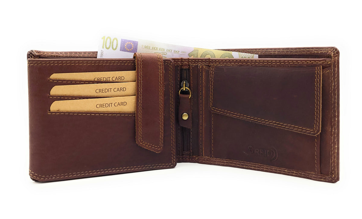 Jockey Club Basic echt Büffel Voll-Leder Geldbörse Portemonnaie Geldbeutel RFID NFC Schutz antik braun