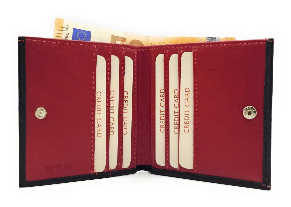 Jockey Club echt Leder Geldbörse Portemonnaie Wiener Schachtel RFID Schutz schwarz rot