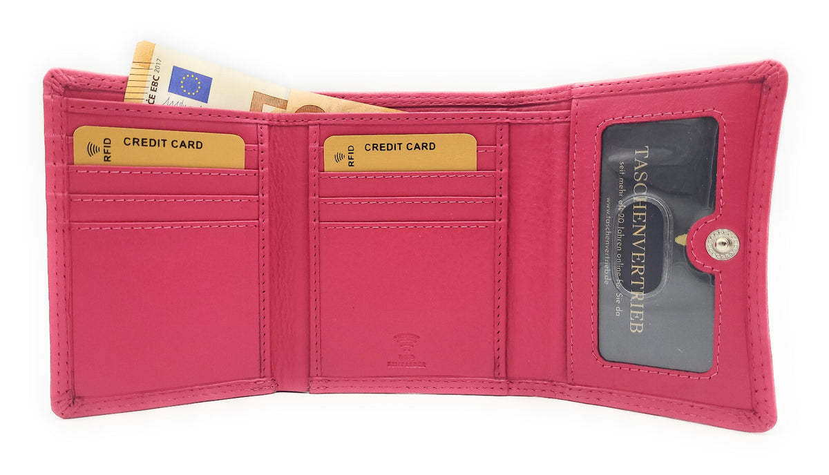 Lemasi Damen Geldbörse Nappaleder Berry – RFID Schutz, 8 Kartenfächer, Druckknopf