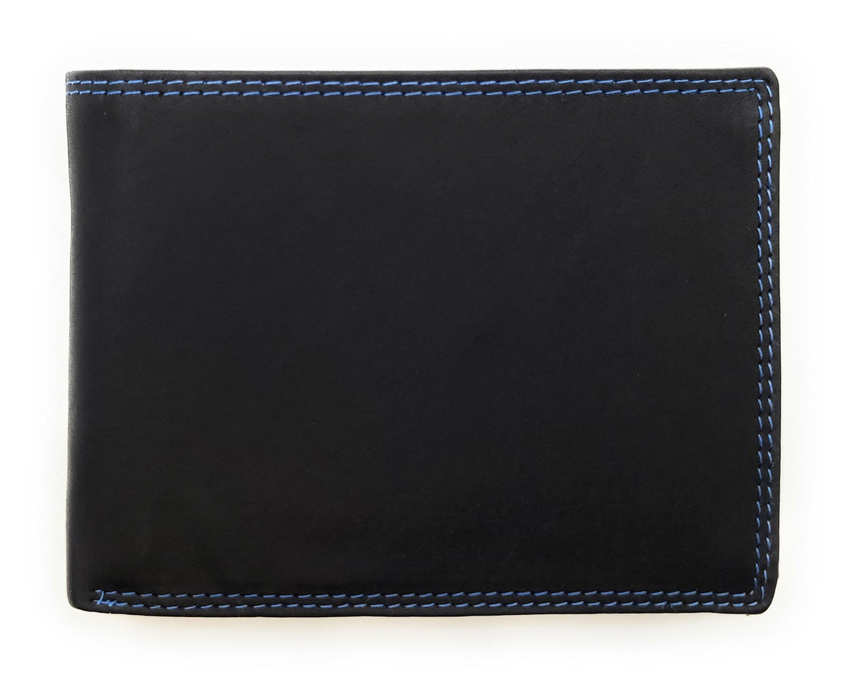 Lemasi Geldbörse Economy Line – Echtleder Geldbörse mit RFID-Schutz, 6 Kartenfächern, Münzfach & Reißverschlussfach schwarz royalblau