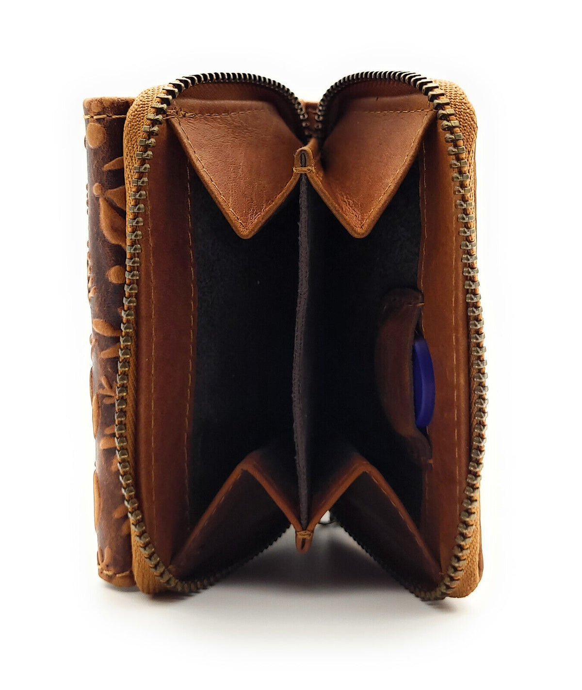 Hill Burry Mini echt Leder Damen Geldbörse Portemonnaie RFID NFC Schutz floral cognac