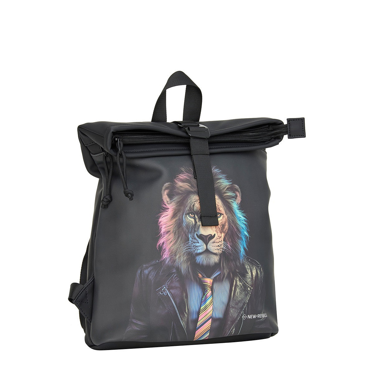 New Rebels Rolltop Cityrucksack Los Angeles – Stylischer Rolltop Rucksack mit Löwen-Design, Wasserabweisend & Praktisch