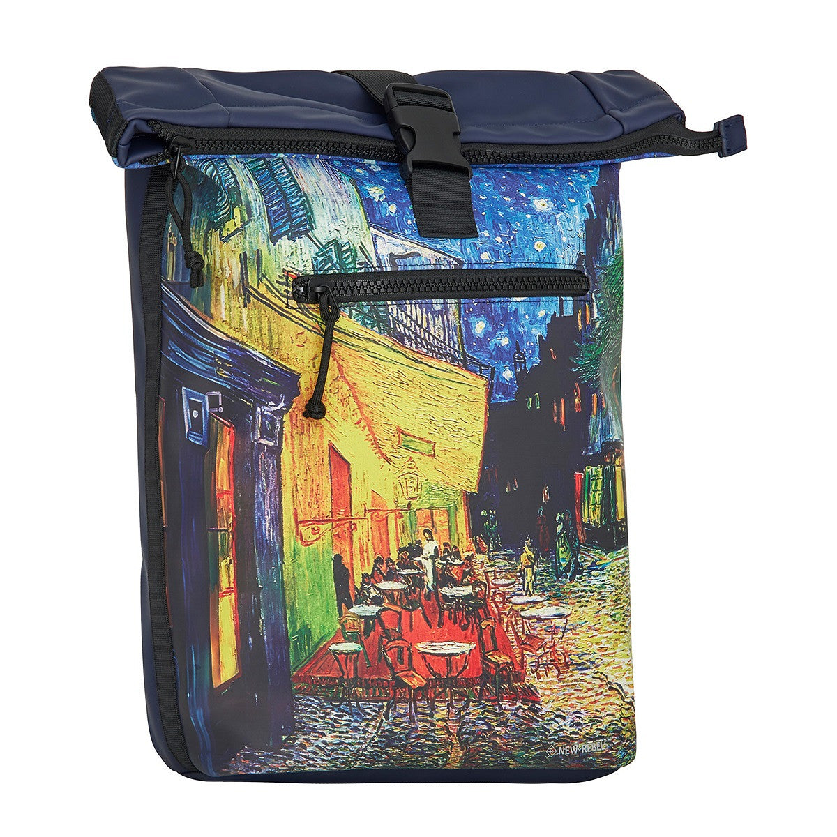 New Rebels New York Van Gogh Rucksack – Caféterrasse am Abend, Rolltop, wasserabweisend, 15" Laptopfach