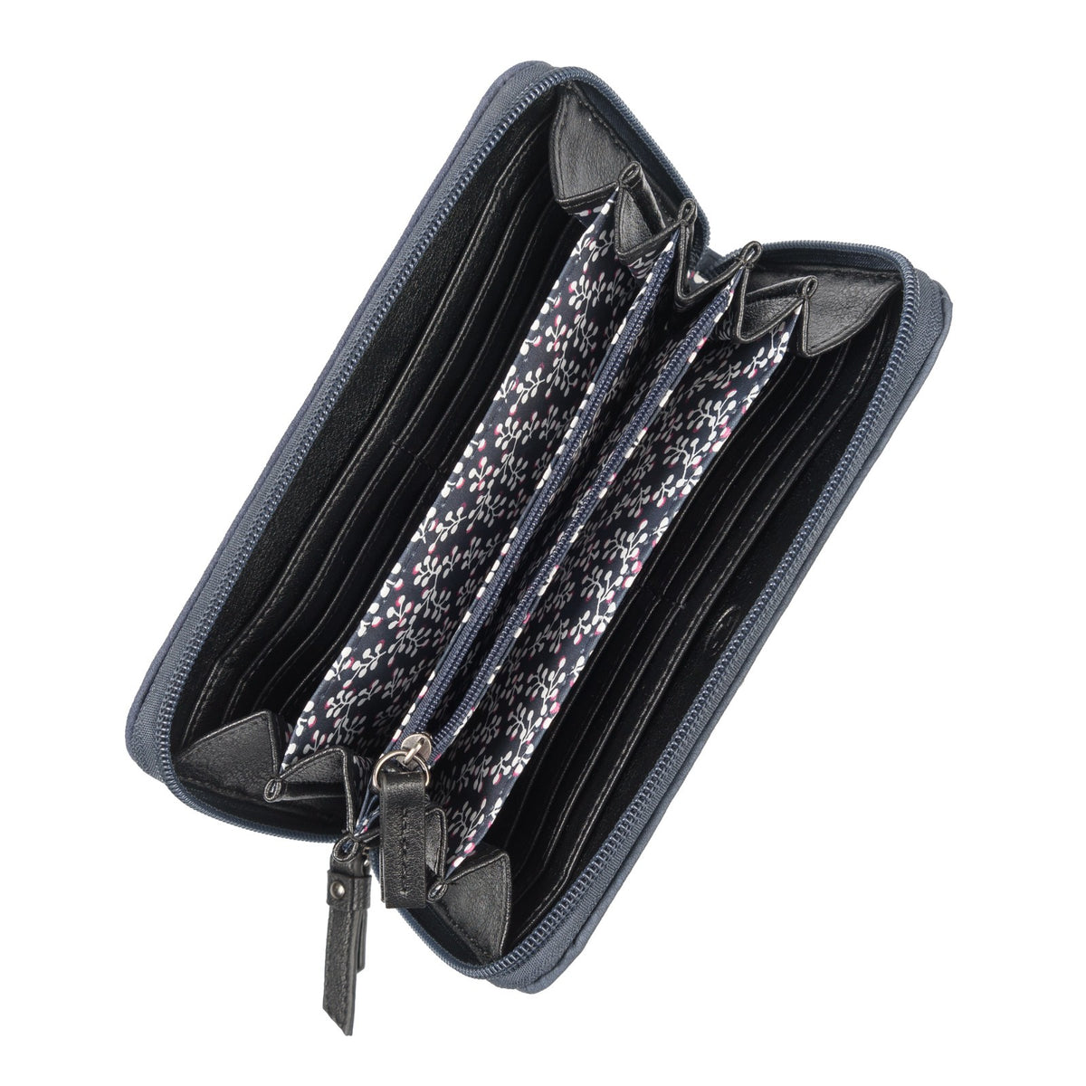 Tom Tailor Damen Geldbörse Elin – Long Zip Wallet mit 12 Kartenfächern, florales Innenfutter – 20x2,5x10,5 cm – blau