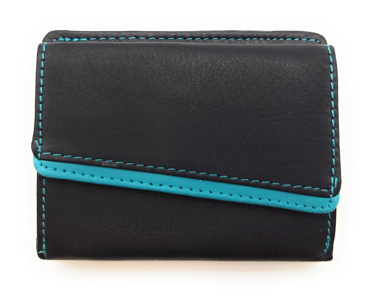 Jockey Club Mini Geldbörse aus Rindleder – Bicolor Lederbörse mit Kontrastnaht, Kartenfächern, Münzfach mit Chipfach, weich & kompakt, 80x95mm