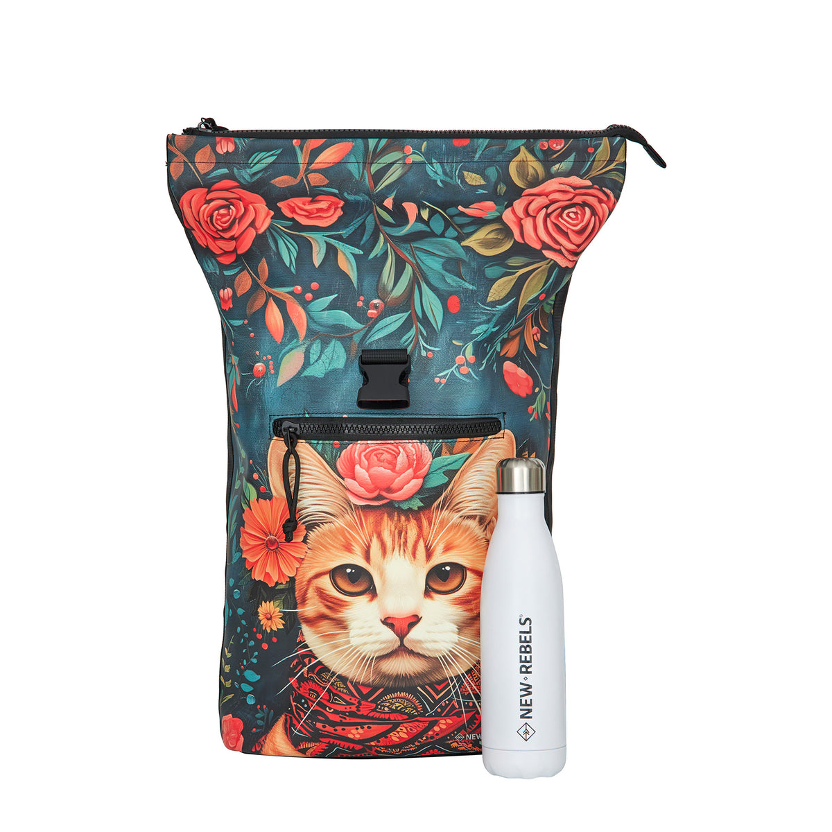 New Rebels New York Katzen Rucksack – Rolltop, wasserabweisend, 15" Laptopfach