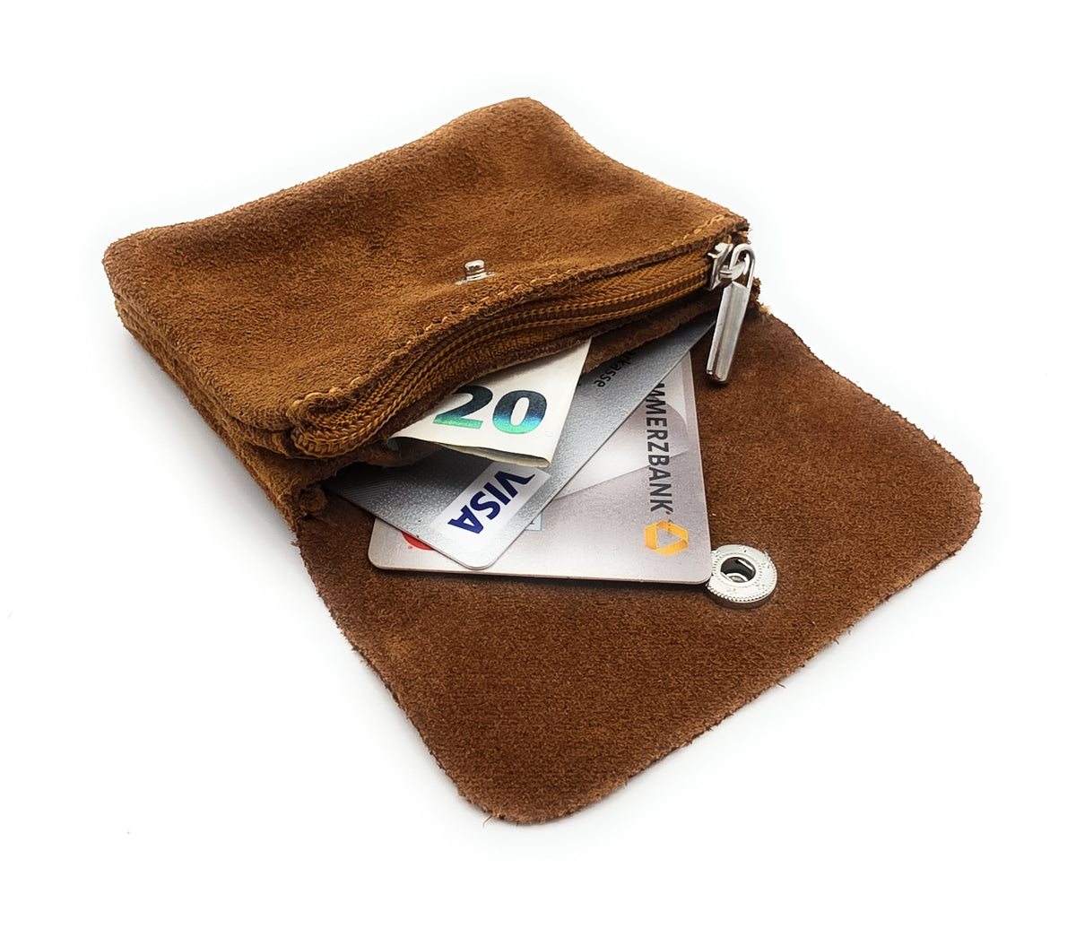 Mini Geldbörse aus echtem Rindleder – kompaktes Leder Portemonnaie Made in Italy Wildleder braun