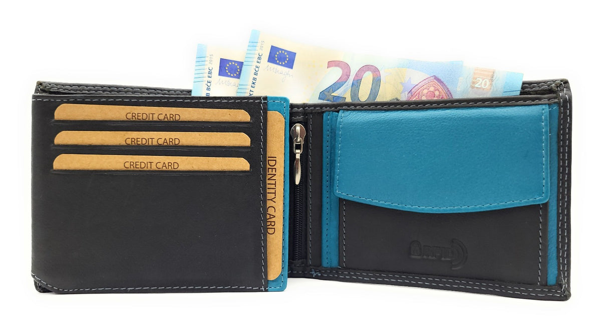 Jockey Club Basic echt Leder Herren Geldbörse Portemonnaie mit RFID Schutz schwarz blau