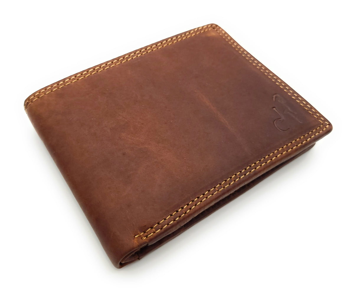 Jockey Club Basic flache Büffel Leder Geldbörse mit RFID-/NFC-Schutz – antik Braun / Vintage Design
