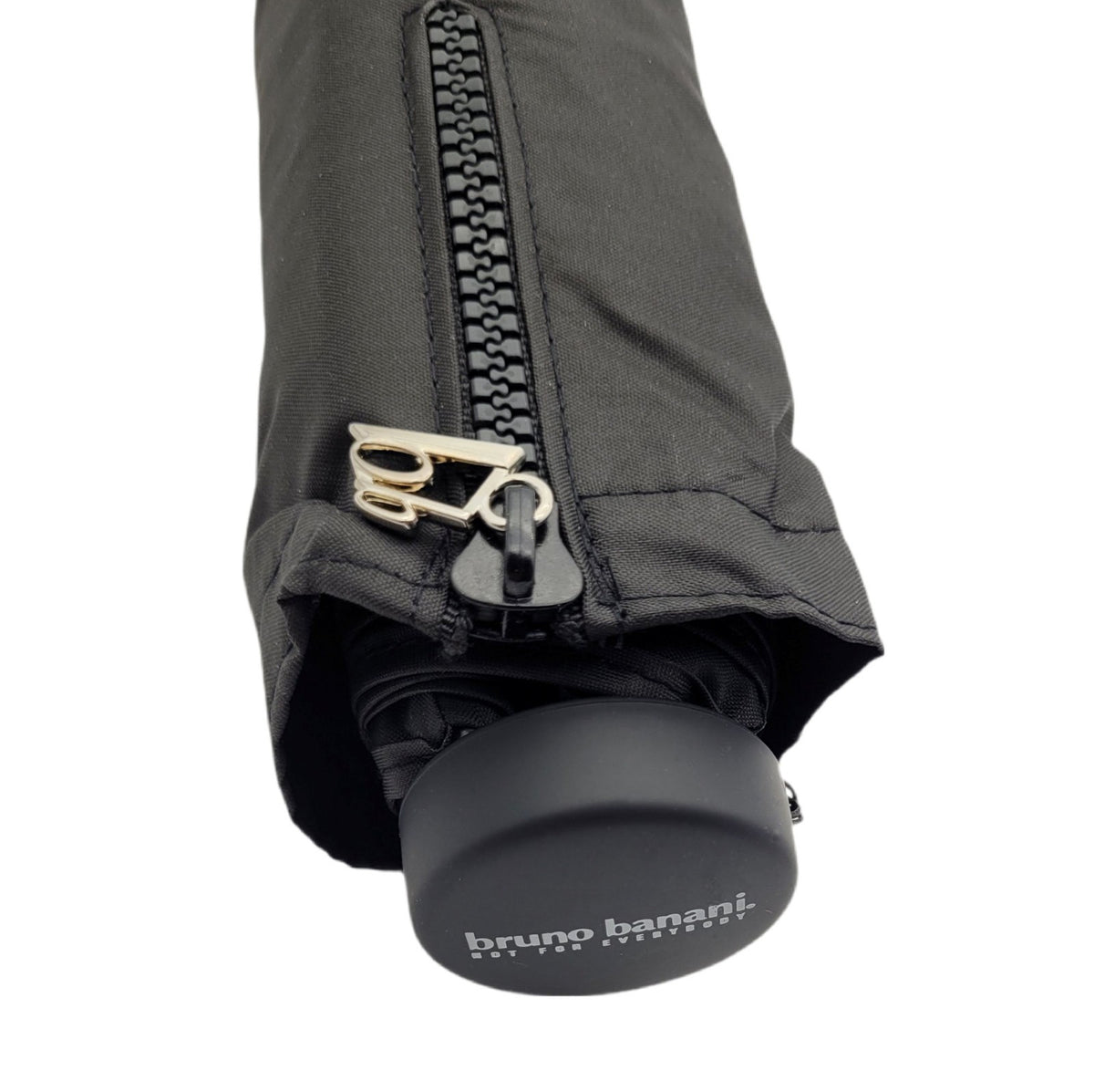 bruno banani Regenschirm Shorty – Handöffner, 7-teiliges Gestell, Polyester Pongee, mattierter Griff mit Logodruck, Schirmdach mit orangener Borte, Hülle mit Reißverschluss Schwarz Orange
