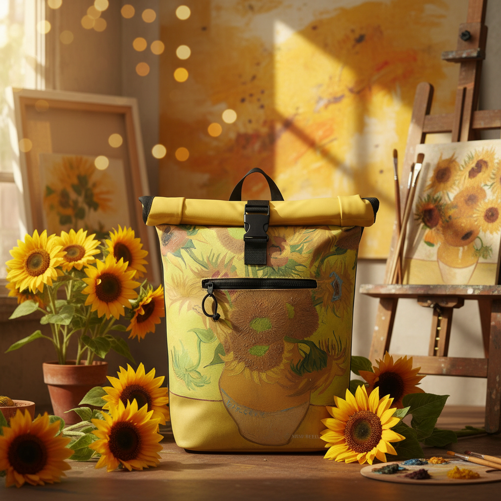 New Rebels New York Sonnenblumen Rucksack – Rolltop, wasserabweisend, 15" Laptopfach