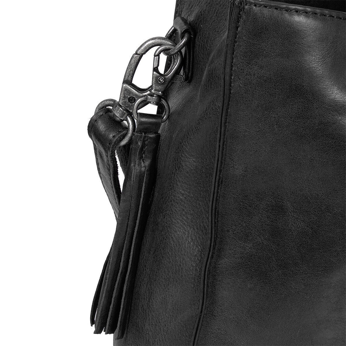 Justified Bags echt Leder Medium Damen Shopper Handtasche und abnehmbarer Schultergurt Nynke schwarz