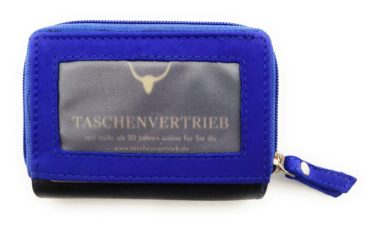 Jockey Club Mini-Geldbörse aus Leder mit RFID-Schutz & Pferde-Stickerei – kompakt & stilvoll schwarz royalblau