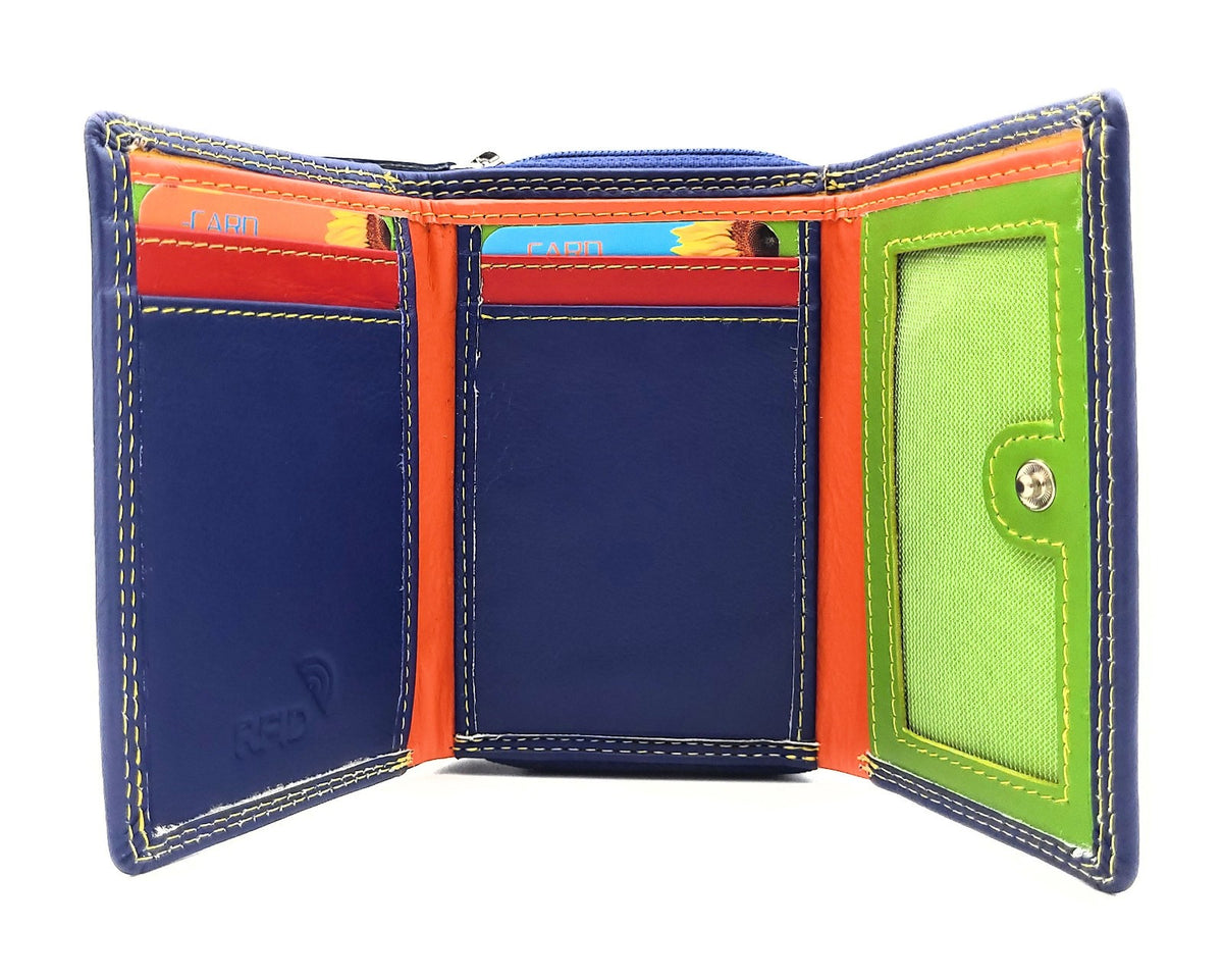 Jockey Club Rio Piccolino Damen Mini Geldbörse Leder RFID-Schutz Münzfach tropische Farben blau / bunt