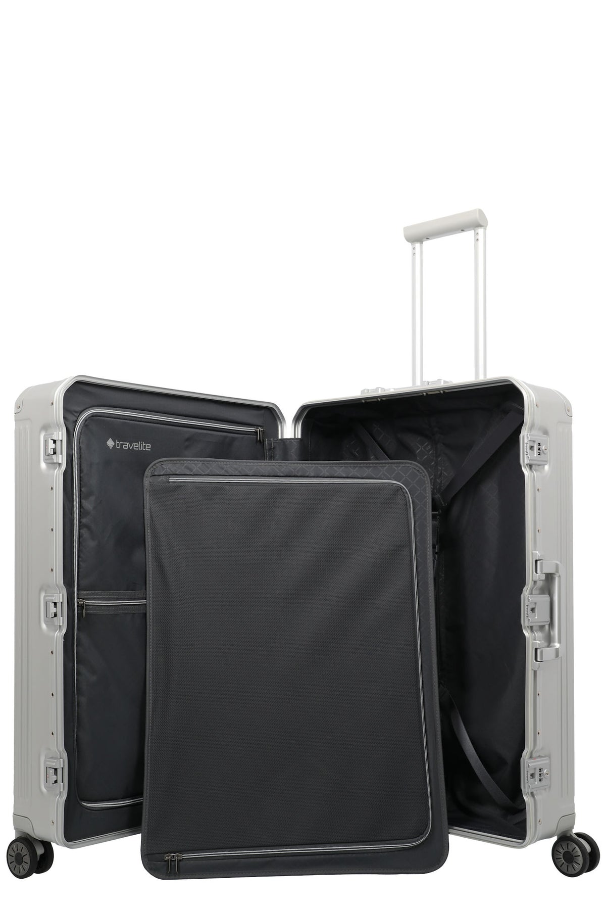 Travelite Next Trolley L – Aluminium Koffer 100 L, TSA, 4 Rollen, variable Packplatte