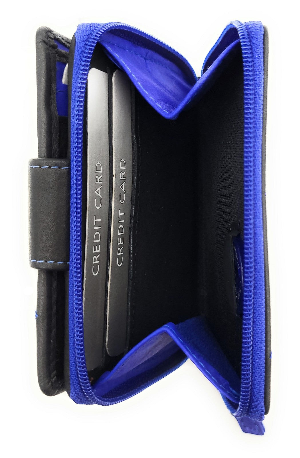Jockey Club Damen Geldbörse Loop RFID Schutz - Echt Leder Klein Schwarz Royalblau