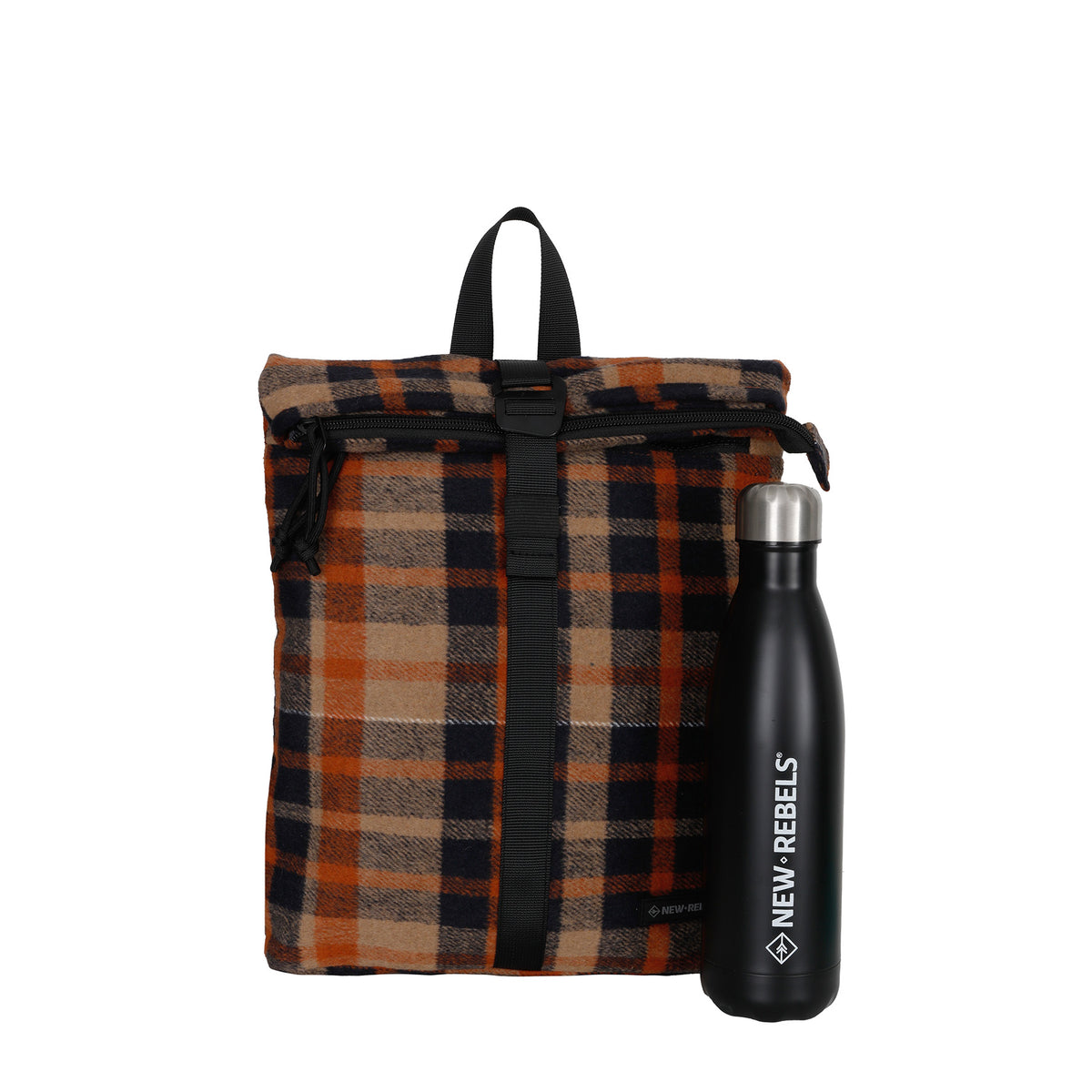 New Rebels Scott Roll Up Rolltop City Rucksack Los Angeles Flanell karo orange