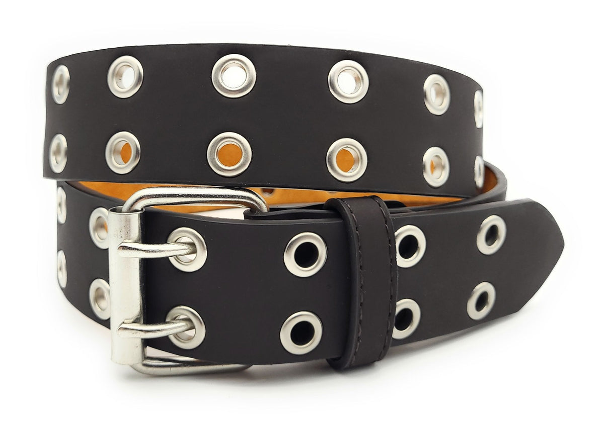 2-Loch Nietengürtel Ösen Gürtel Jeansgürtel Damen Herren echt Leder & PU 135cm dunkelbraun