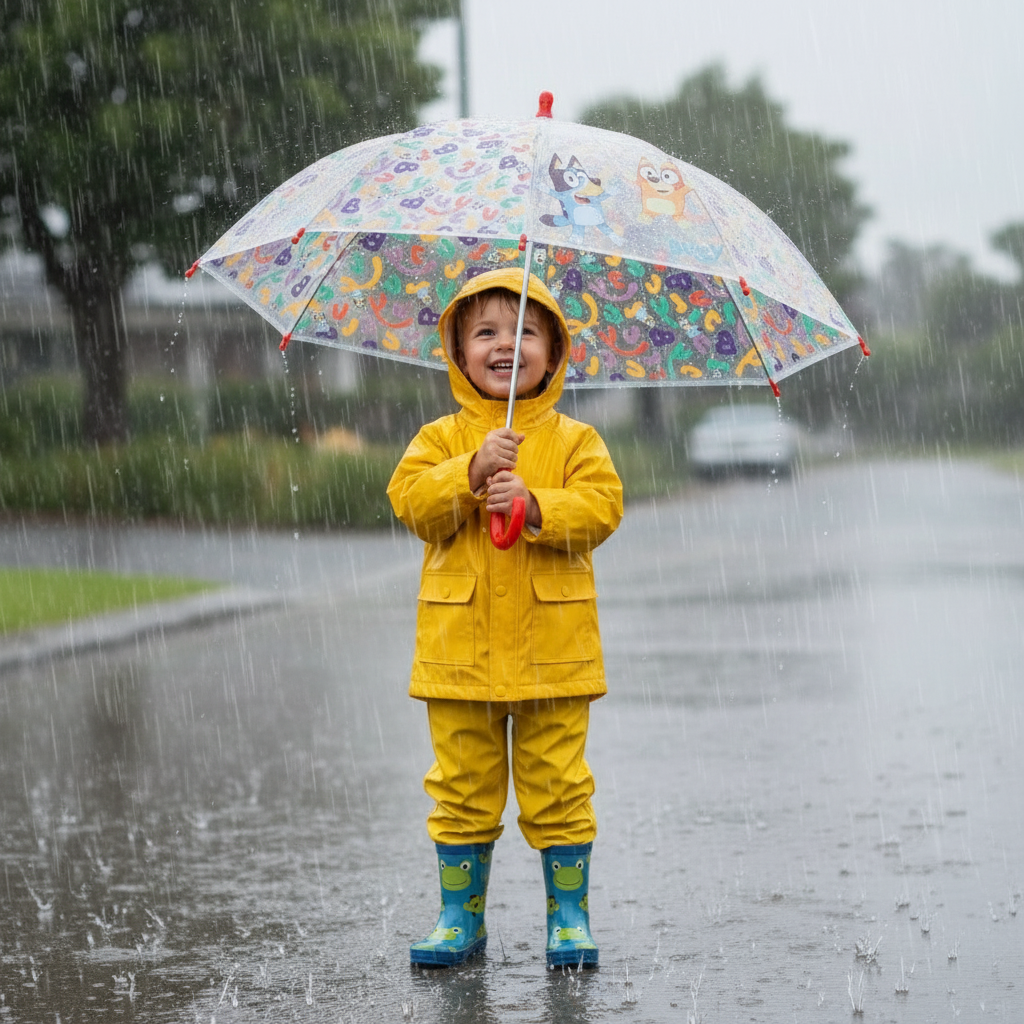 happy rain BLUEY Kinder-Regenschirm transparent – Ø 74 cm, Handöffner