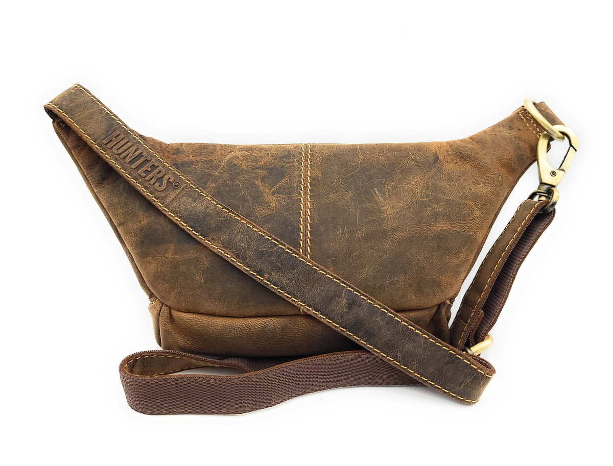 Hunters Bauchtasche aus Hunterleder – Gürteltasche mit Hauptfach, Frontfach & verstellbarem Ledergurt, 30×12×10 cm braun