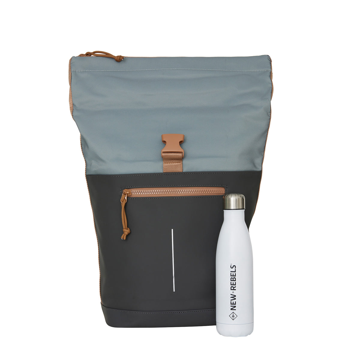 New Rebels New York Ferron Rucksack Anthrazit Kupfer – Rolltop, wasserabweisend, 15" Laptopfach