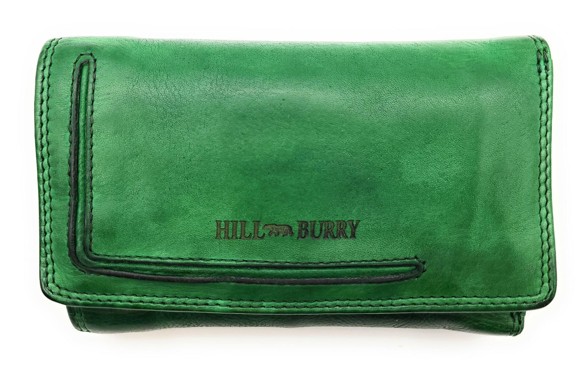 Hill Burry echt Leder Damen Geldbörse Portemonnaie mit RFID Schutz gewaschenes Rindleder grün