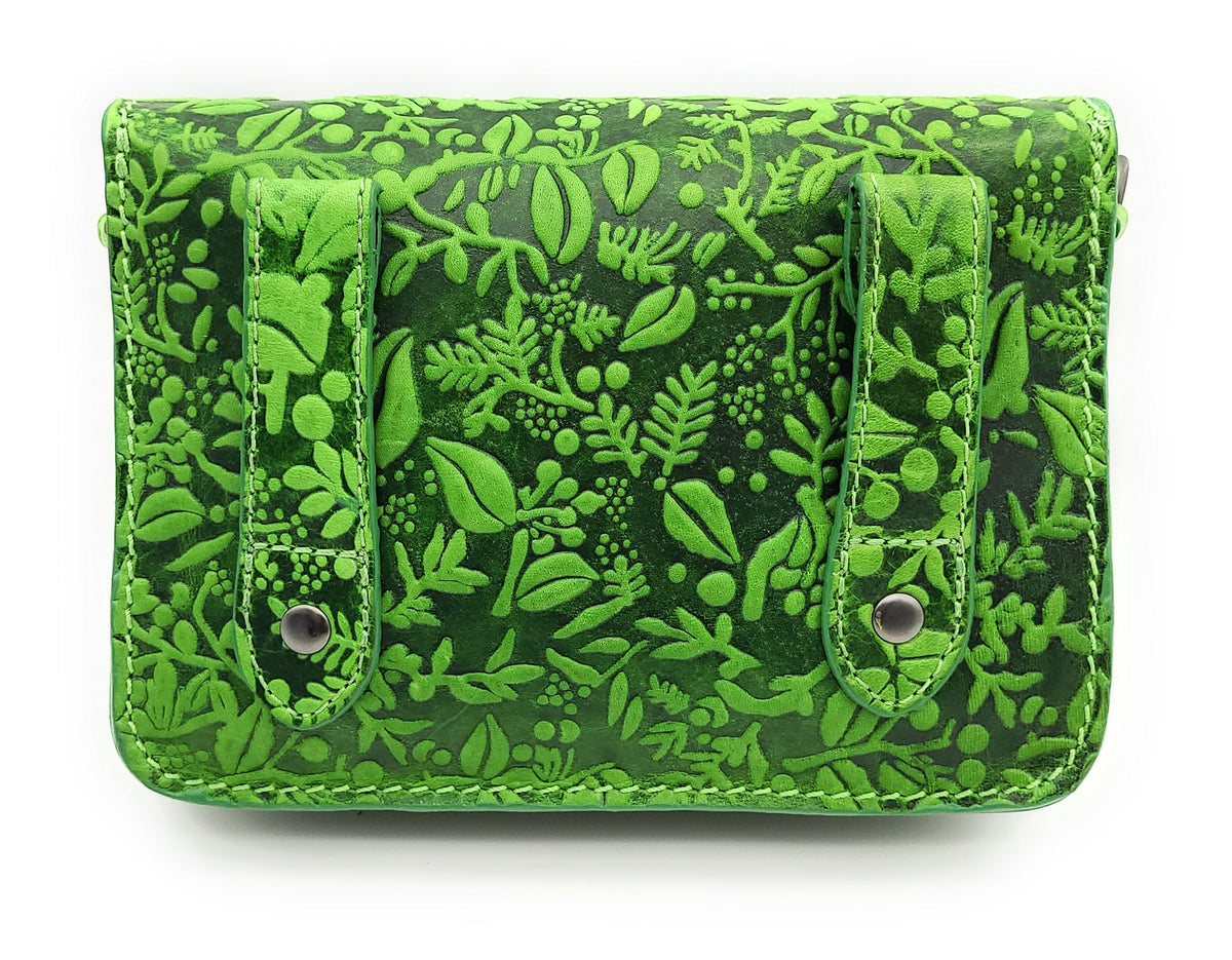 Hill Burry Damen Gürteltasche aus dickem Rindsleder – floral geprägt, 2 Hauptfächer, abnehmbarer Schultergurt