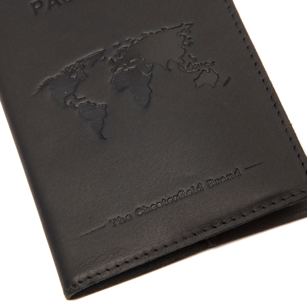 The Chesterfield Brand Passport Cover – Hochwertiges Reisepass-Etui aus 100% Rindsleder mit Weltkarten-Design schwarz