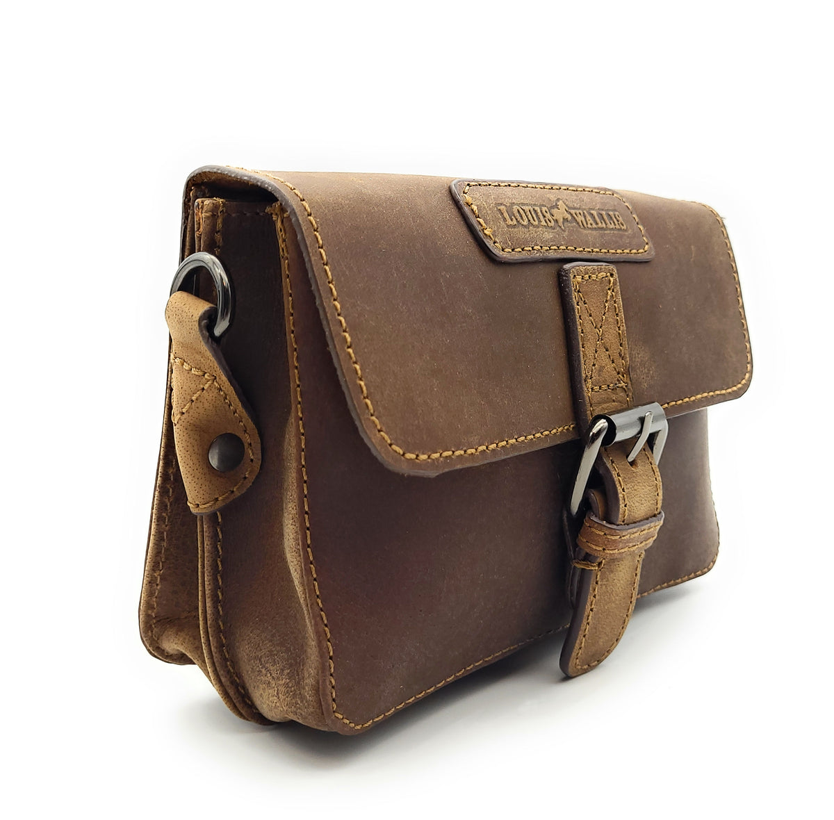 Louis Wallis Leder Gürteltasche Braun – Bikertasche Jagdtasche Hüfttasche mit Schultergurt