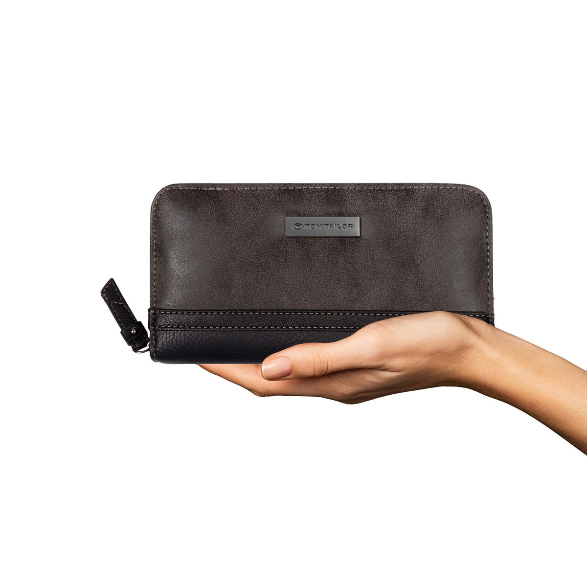 Tom Tailor Damen Geldbörse Elin – Long Zip Wallet mit 12 Kartenfächern, florales Innenfutter – 20x2,5x10,5 cm – schwarz grau