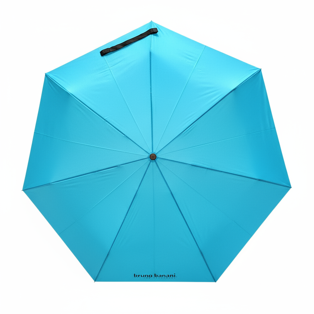 bruno banani Regenschirm Shorty – Handöffner, 7-teiliges Gestell, Polyester Pongee, mattierter Griff mit Logodruck, Schirmdach mit schwarzer Borte, Hülle mit Reißverschluss Aqua