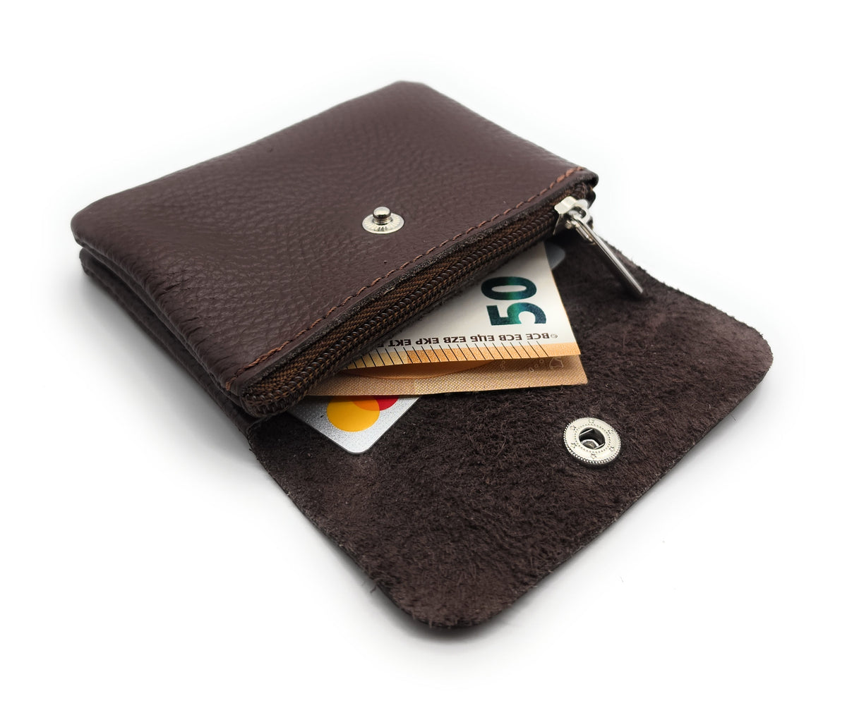 Mini Geldbörse aus echtem Rindleder – kompaktes Leder Portemonnaie Made in Italy dunkelbraun