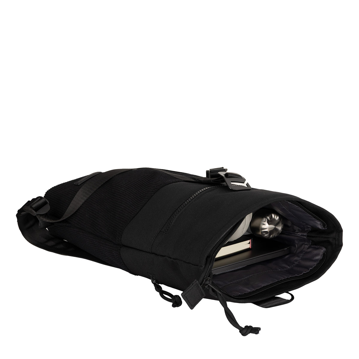 New Rebels Ribbi Rolltop-Rucksack mit Cord-Panel – Schwarz
