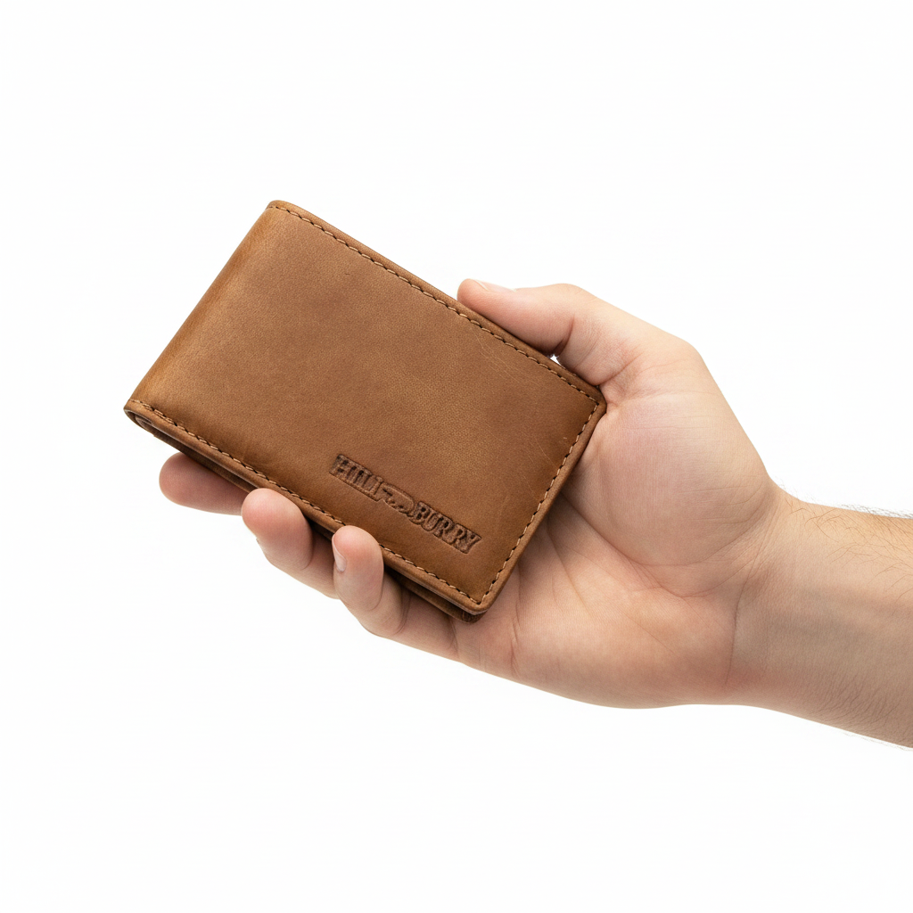 Hill Burry Mini Geldbörse aus Rindleder – RFID Schutz, 6 Kartenfächer & Münzfach braun