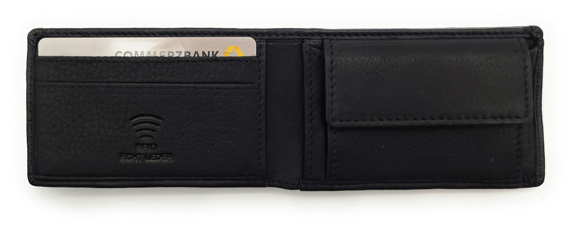 Hill Burry Mini Geldbörse aus Rindleder – RFID Schutz, 6 Kartenfächer & Münzfach schwarz