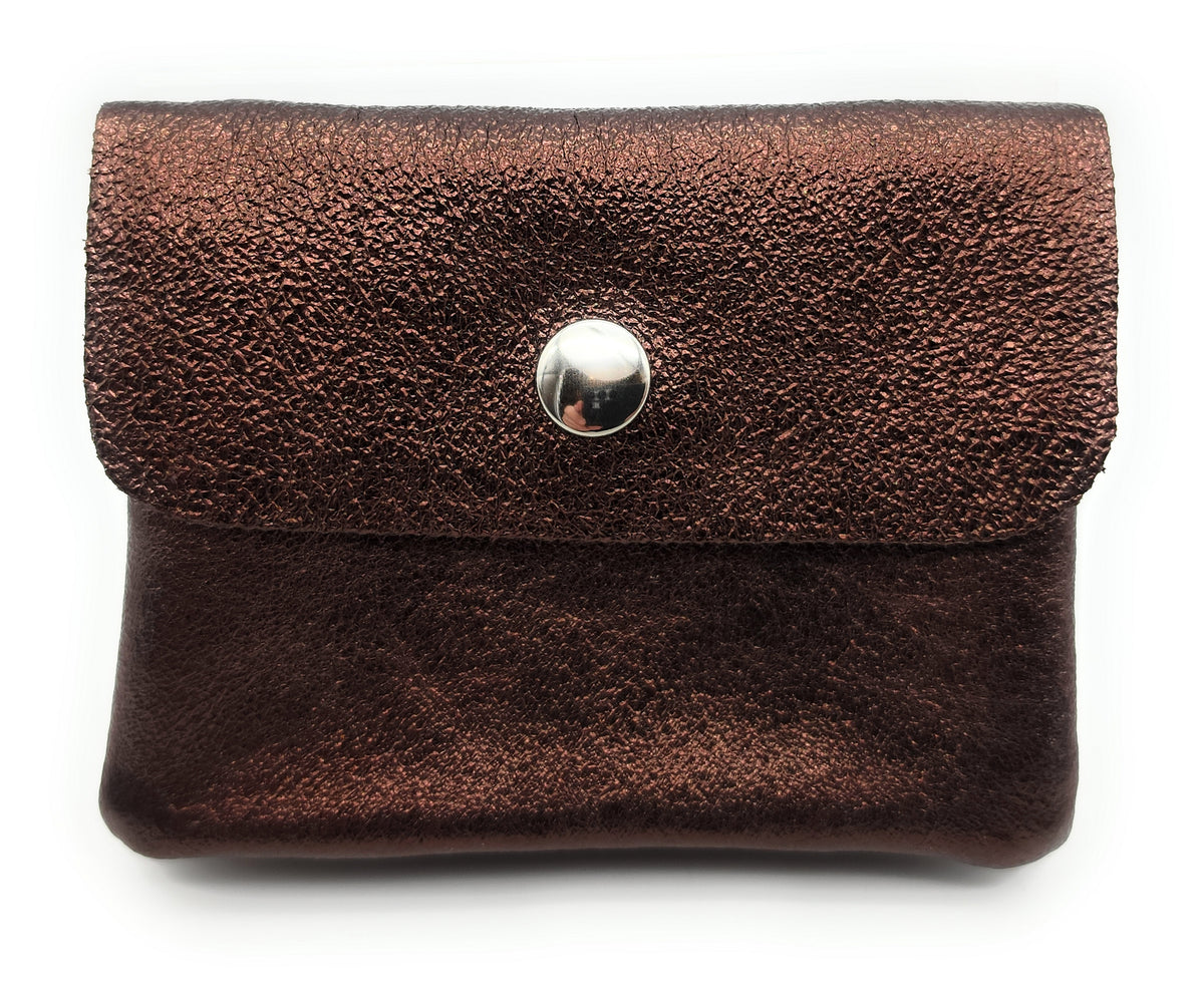 Mini Geldbörse aus echtem Rindleder – kompaktes Leder Portemonnaie Made in Italy braun metallic