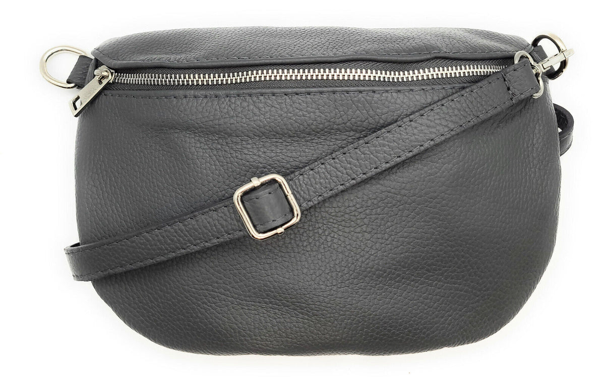 echt Leder Damen Crossbag Umhängetasche Schultertasche made in Italy grau