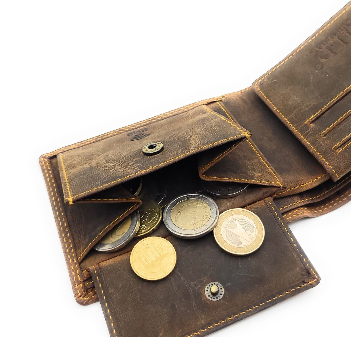 Hunterleder Portemonnaie Querformat mit RFID-Schutz – 6 Kartenfächer, Münzfach, Doppelnaht braun