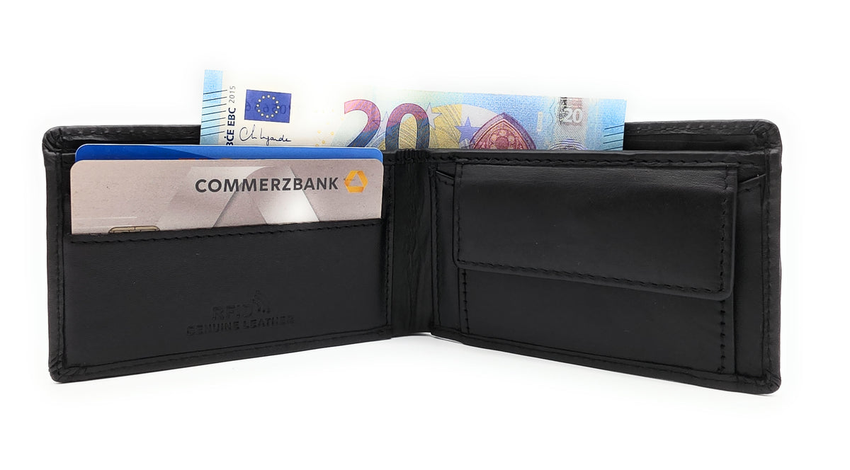 Lemasi Mini Geldbörse Nappaleder Schwarz – RFID-Schutz, 6 Kartenfächer