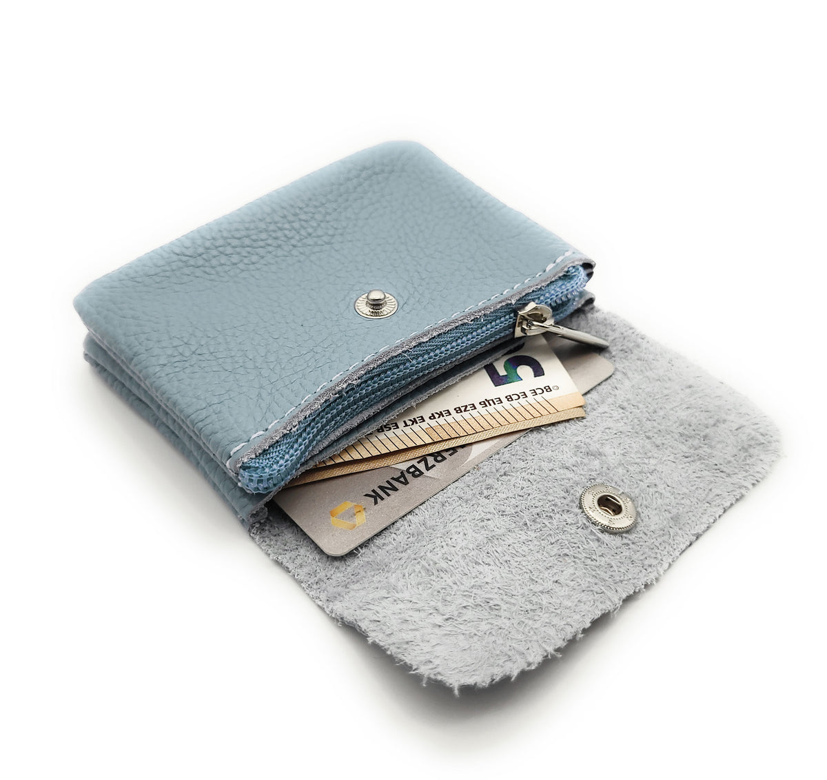 Mini Geldbörse aus echtem Rindleder – kompaktes Leder Portemonnaie Made in Italy tauben-blau