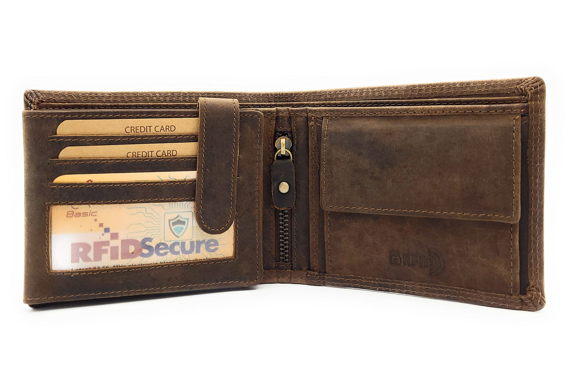 Jockey Club Basic echt Büffel Voll-Leder Geldbörse Portemonnaie Geldbeutel RFID NFC Schutz braun