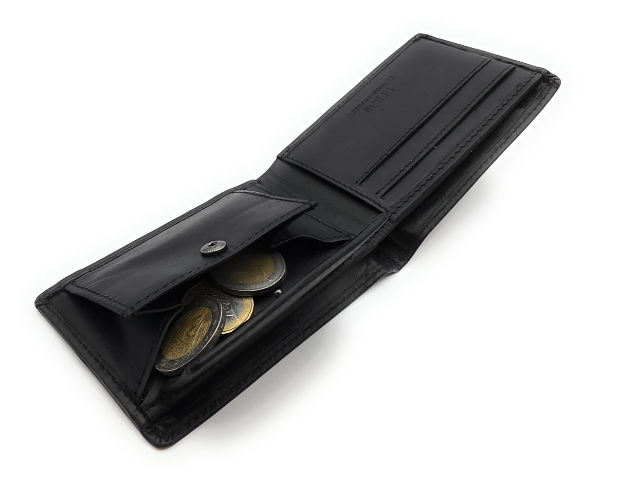Lemasi Mini Geldbörse Nappaleder Schwarz – RFID-Schutz, 6 Kartenfächer