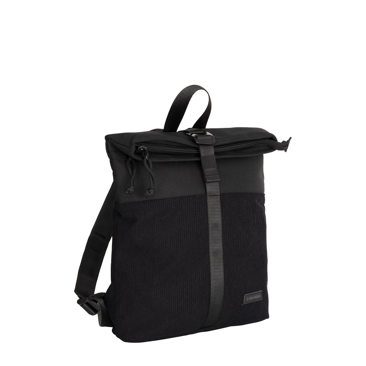 New Rebels Ribbi Rolltop-Rucksack mit Cord-Panel – Schwarz