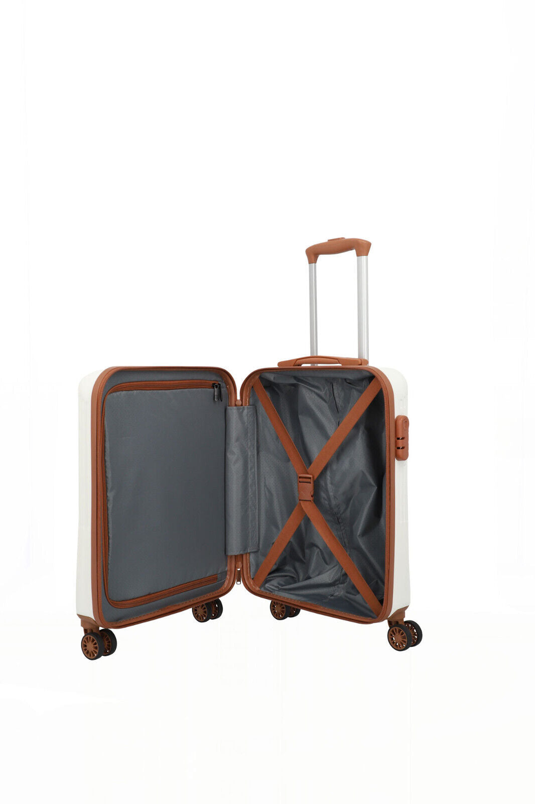 Travelite Bali Handgepäck S Trolley Koffer 55cm 4 Rad / Rollen Hartschale weiß cognac