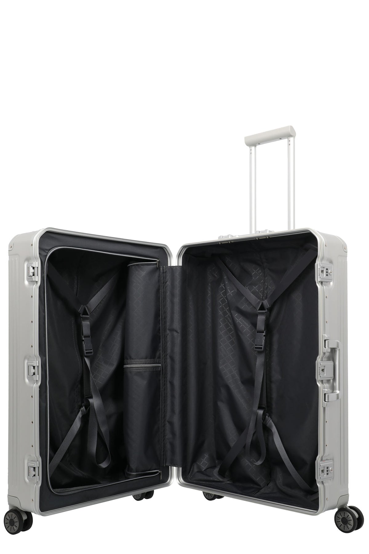 Travelite Next Trolley L – Aluminium Koffer 100 L, TSA, 4 Rollen, variable Packplatte