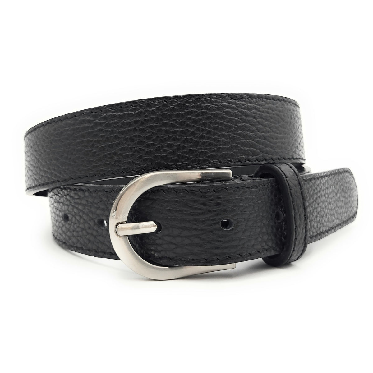 Echtledergürtel Made in Italy – ca. 30 mm breit, kürzbar, Metallschließe, genarbte Oberfläche, 5 Loch Gürtel für Herren & Damen schwarz