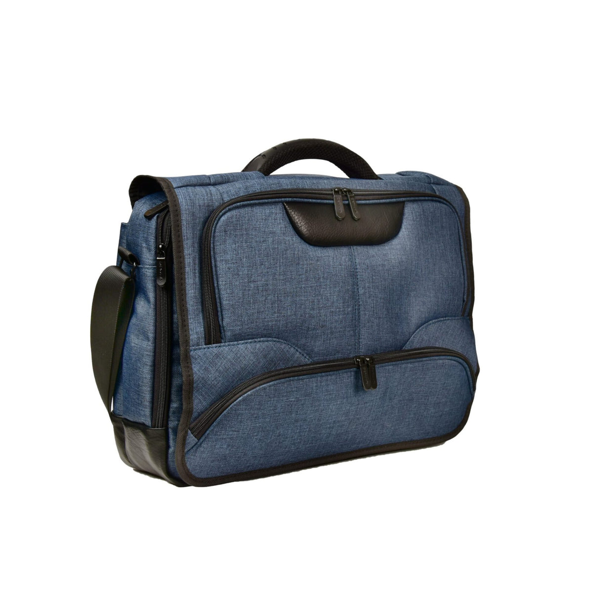 Dermata Laptoptasche 17 Zoll Navy-Blau PolyCanvas Business Umhängetasche schwarze Akzente 44x34x15cm