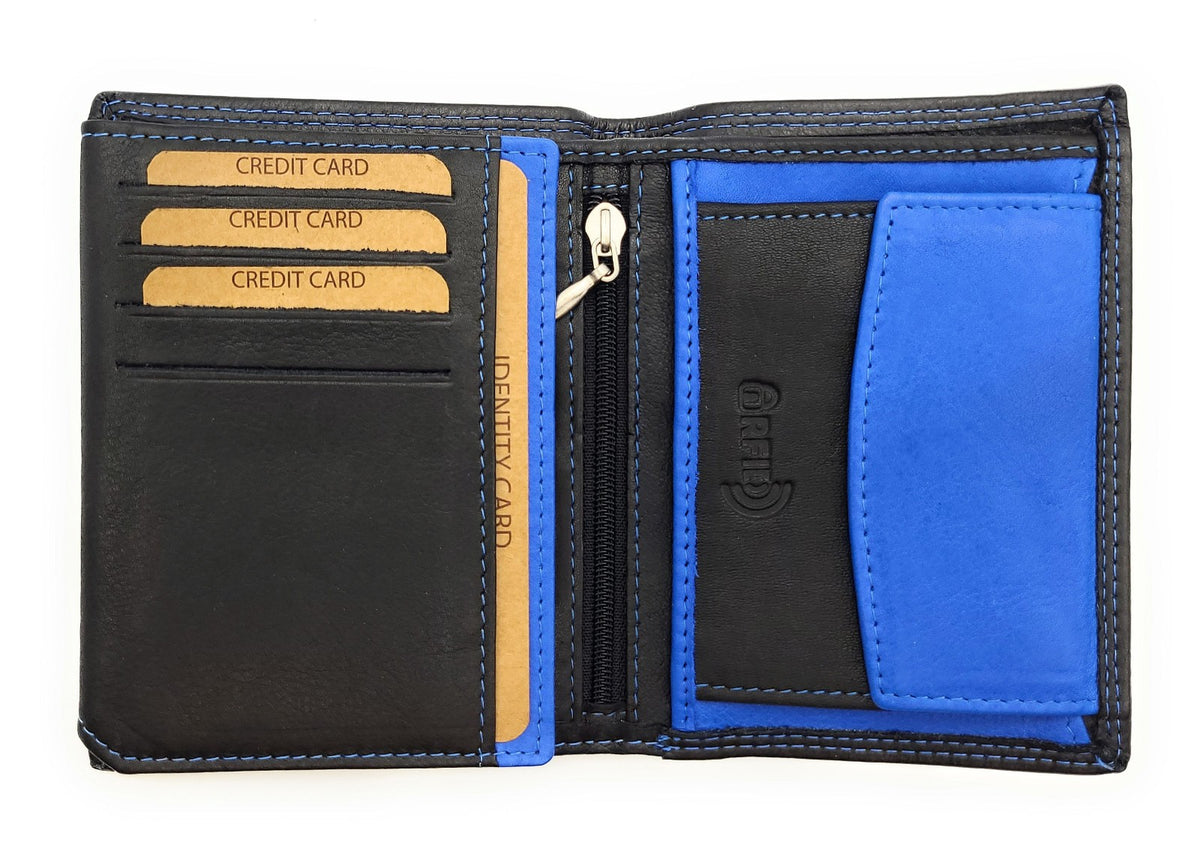 Jockey Club Leder Geldbörse RFID Schutz - Schwarz Royalblau Portemonnaie